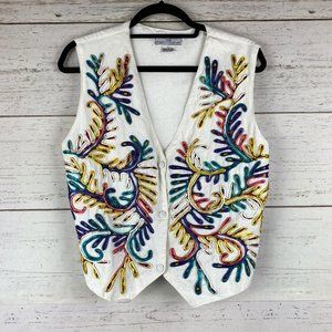 Embroidered Tie Back Vest White Multi Color Size L